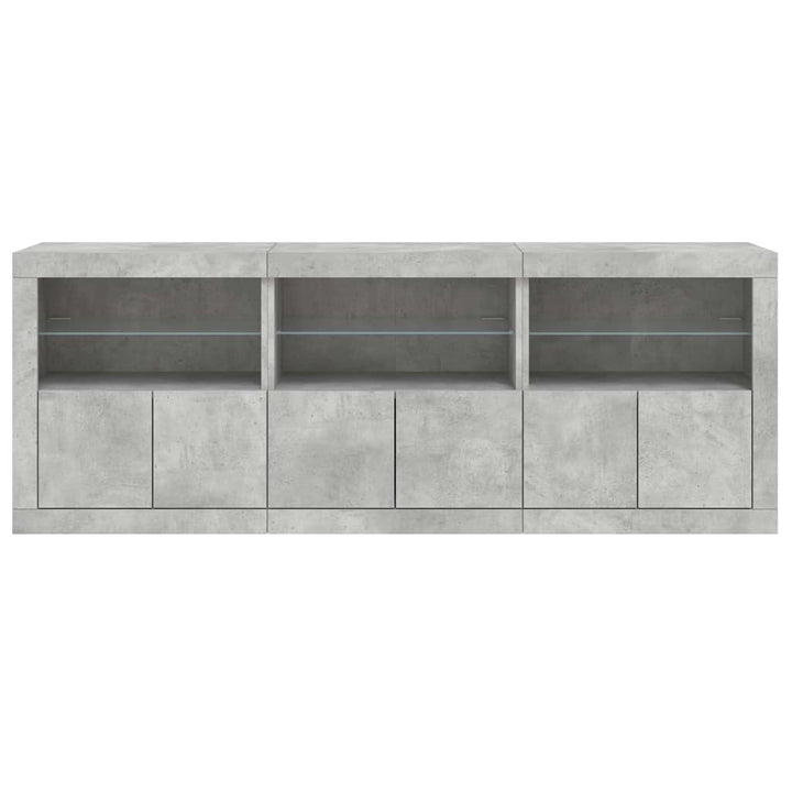 skænk med LED-lys 181,5x37x67 cm betongrå