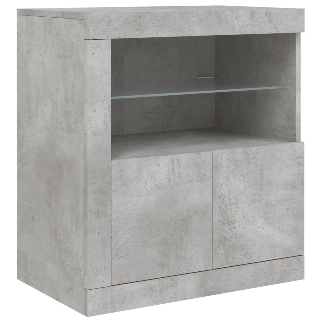 skænk med LED-lys 181,5x37x67 cm betongrå