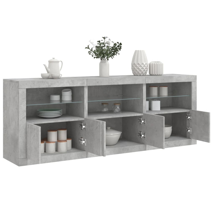 skænk med LED-lys 181,5x37x67 cm betongrå