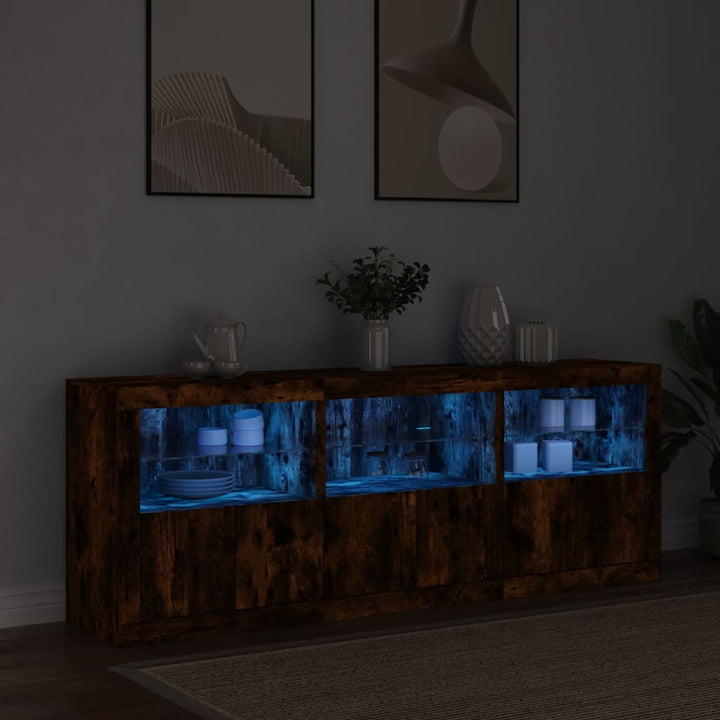 skænk med LED-lys 181,5x37x67cm røget egetræsfarve