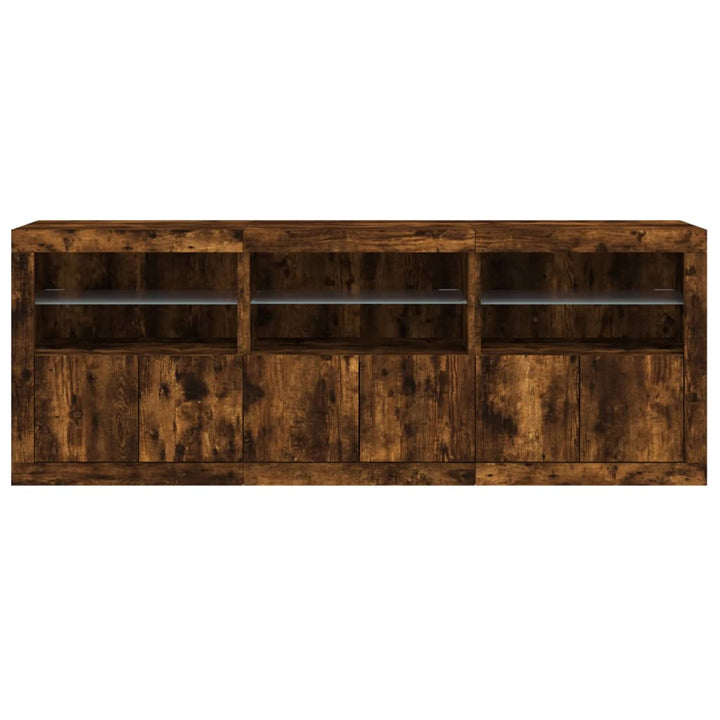 skænk med LED-lys 181,5x37x67cm røget egetræsfarve
