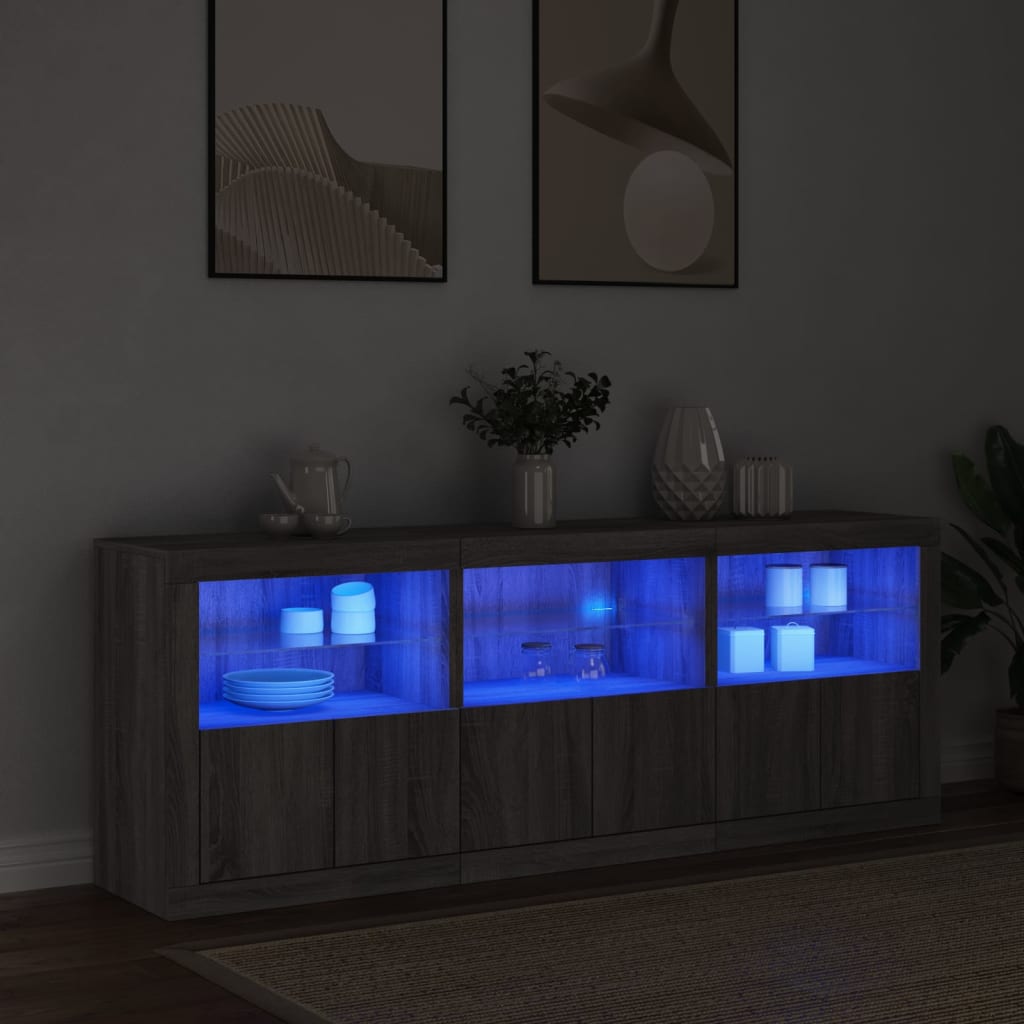 skænk med LED-lys 181,5x37x67 cm grå sonoma-eg
