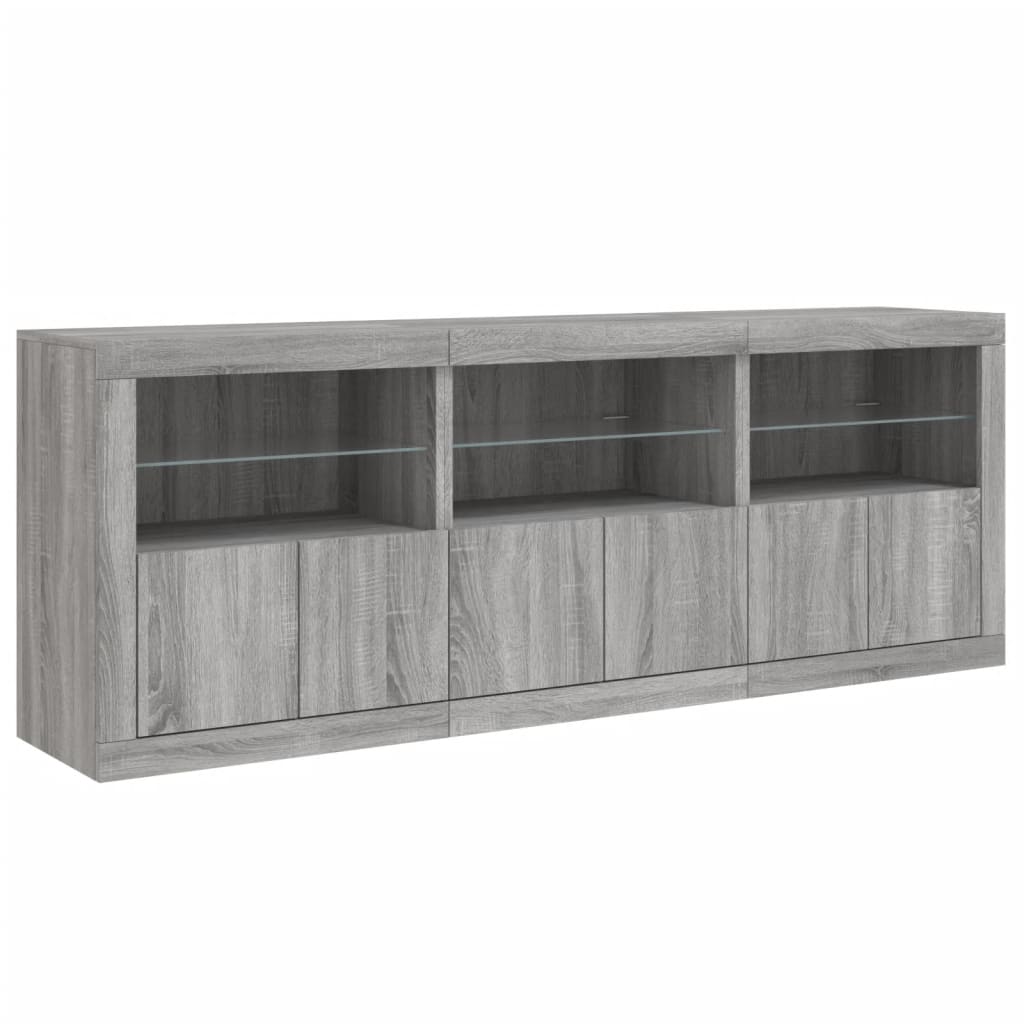 skænk med LED-lys 181,5x37x67 cm grå sonoma-eg