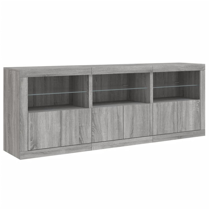 skænk med LED-lys 181,5x37x67 cm grå sonoma-eg