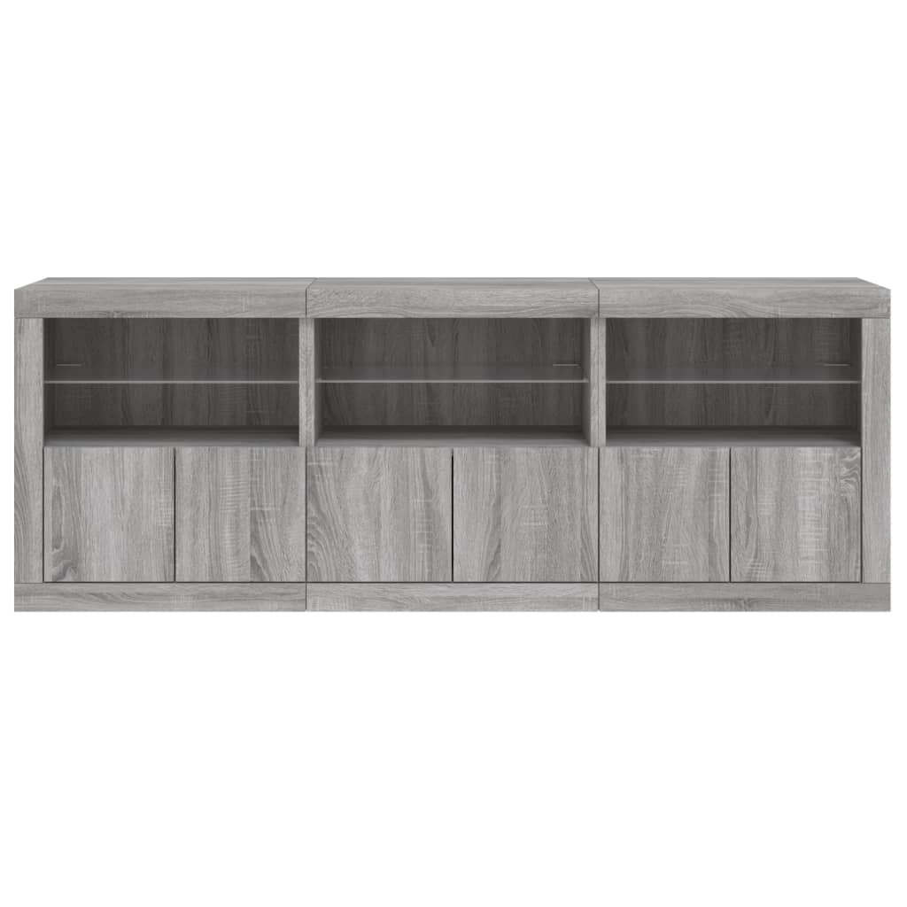 skænk med LED-lys 181,5x37x67 cm grå sonoma-eg