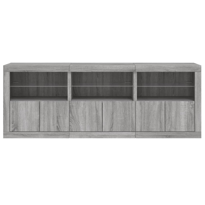 skænk med LED-lys 181,5x37x67 cm grå sonoma-eg