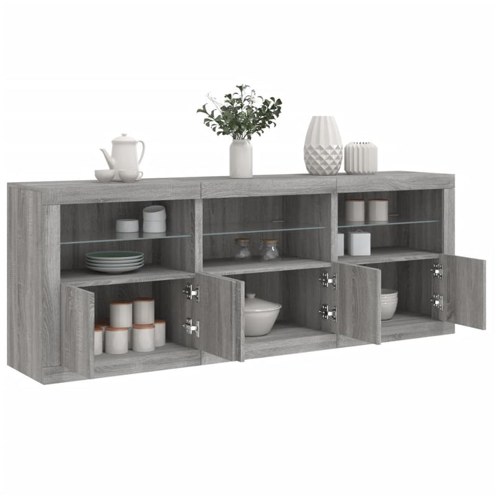 skænk med LED-lys 181,5x37x67 cm grå sonoma-eg