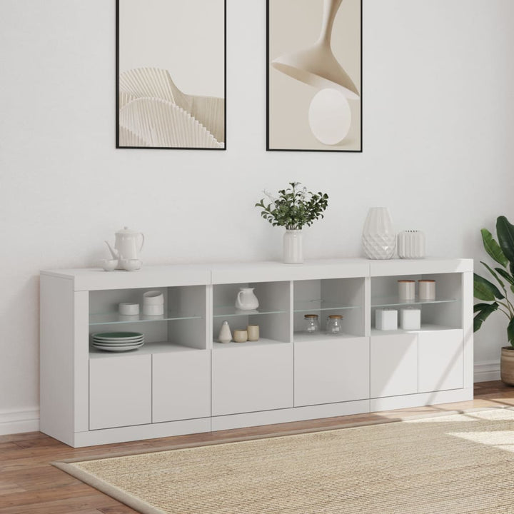 skænk med LED-lys 202x37x67 cm hvid