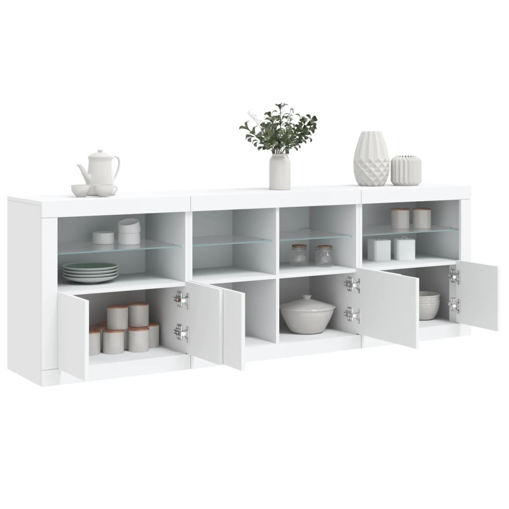 skænk med LED-lys 202x37x67 cm hvid