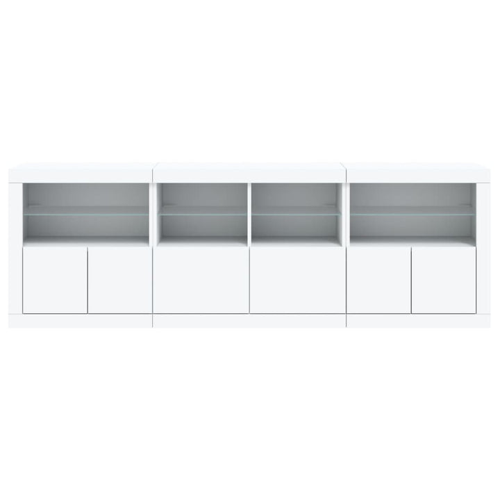 skænk med LED-lys 202x37x67 cm hvid