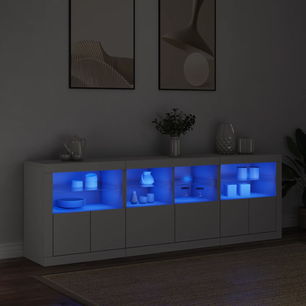 skænk med LED-lys 202x37x67 cm hvid