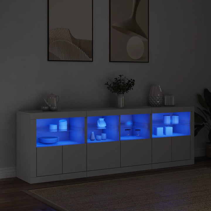 skænk med LED-lys 202x37x67 cm hvid