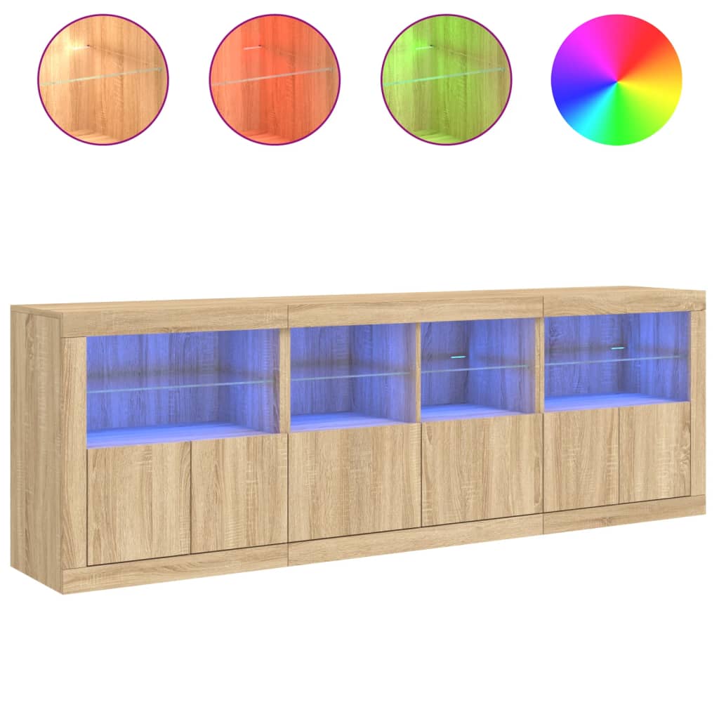 skænk med LED-lys 202x37x67 cm sonoma-eg