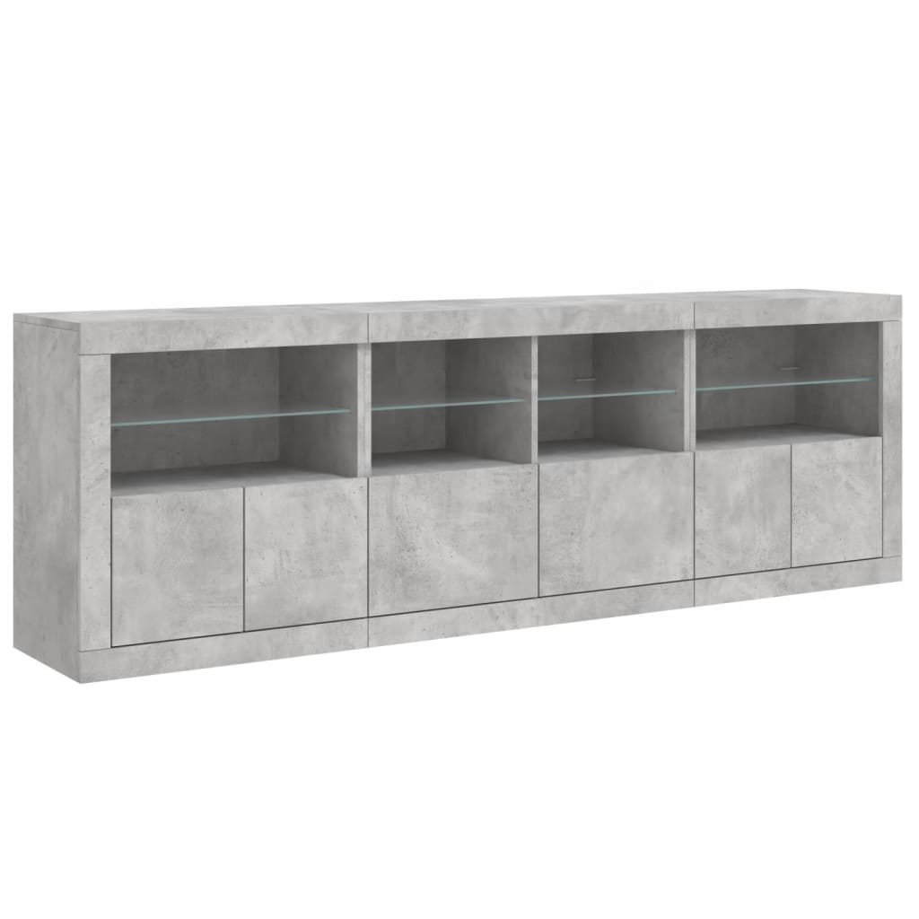 skænk med LED-lys 202x37x67 cm betongrå