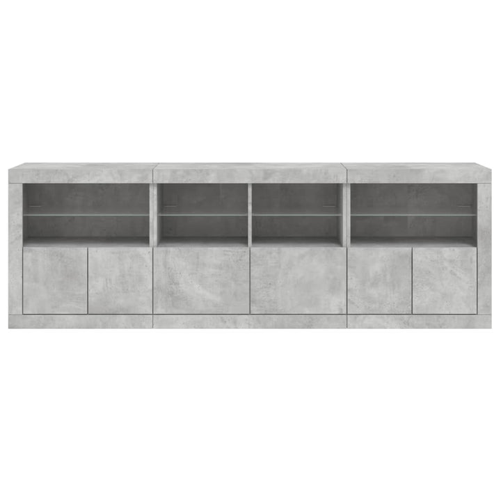 skænk med LED-lys 202x37x67 cm betongrå
