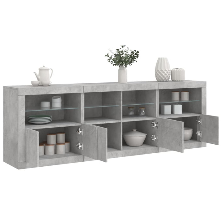 skænk med LED-lys 202x37x67 cm betongrå