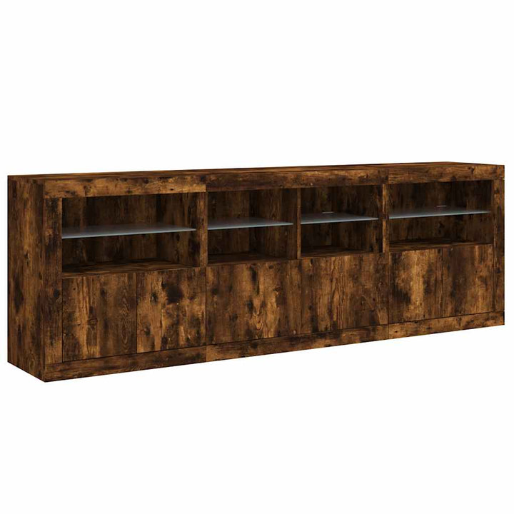 skænk med LED-lys 202x37x67 cm røget egetræsfarve