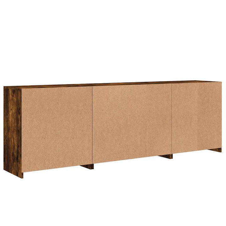 skænk med LED-lys 202x37x67 cm røget egetræsfarve