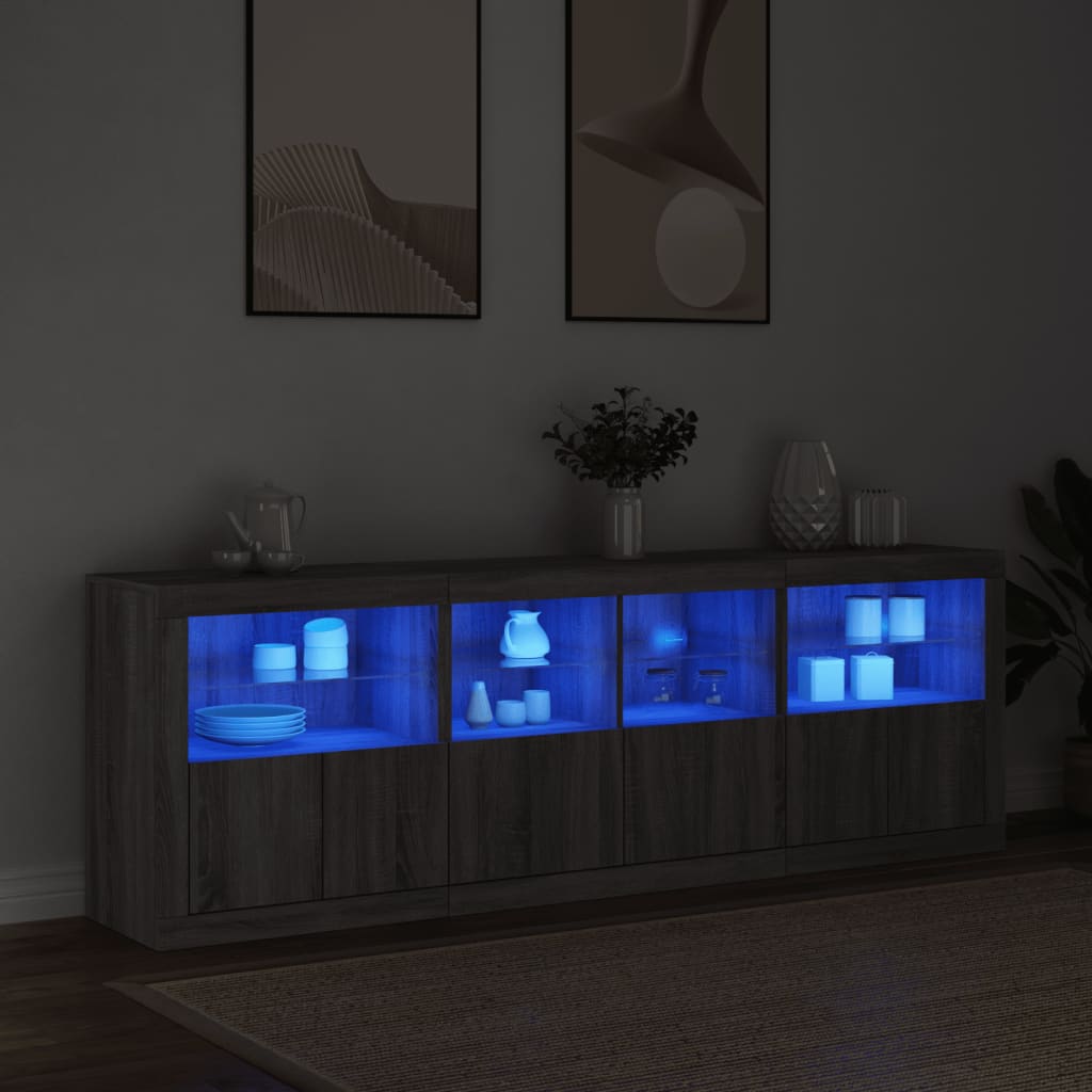 skænk med LED-lys 202x37x67 cm grå sonoma-eg