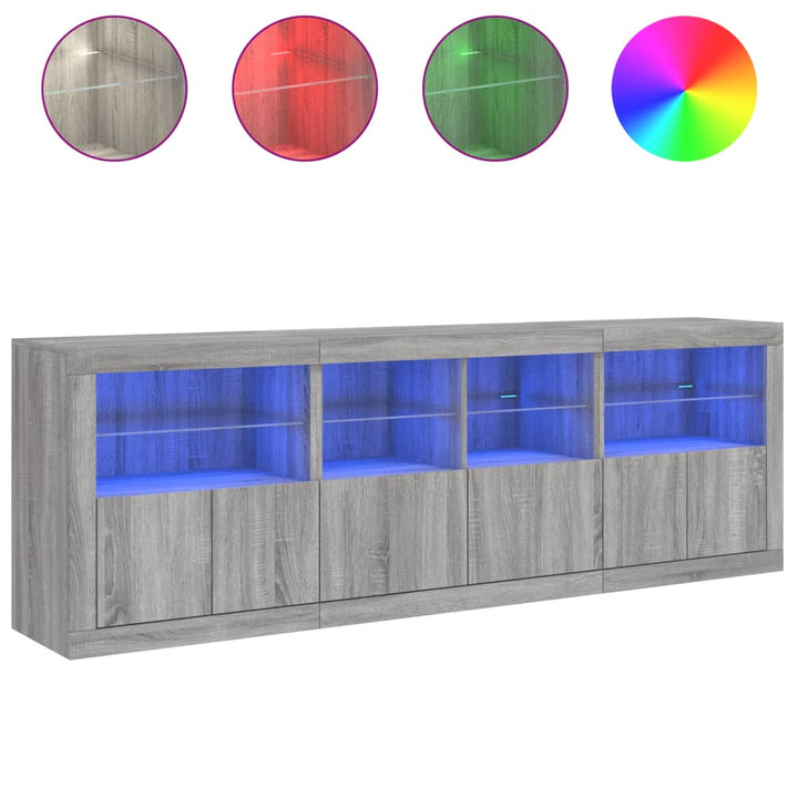 skænk med LED-lys 202x37x67 cm grå sonoma-eg