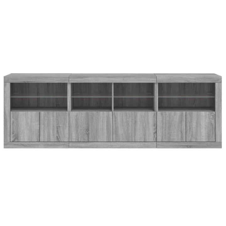 skænk med LED-lys 202x37x67 cm grå sonoma-eg