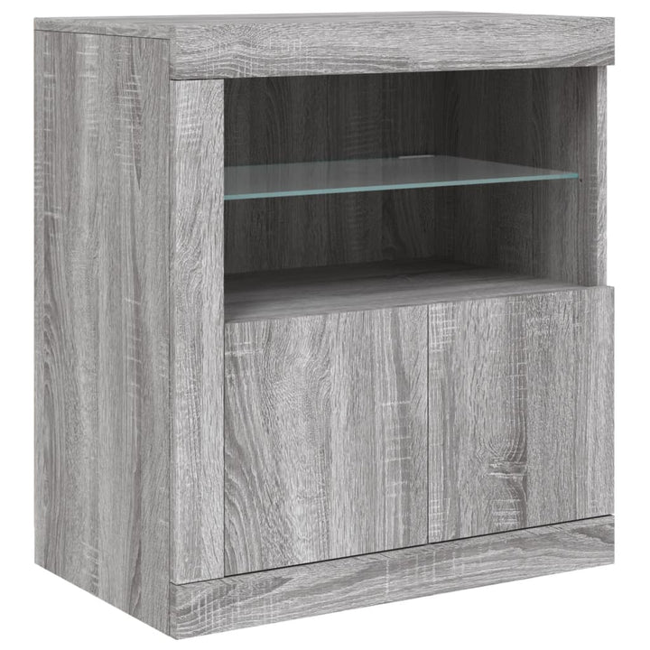 skænk med LED-lys 202x37x67 cm grå sonoma-eg