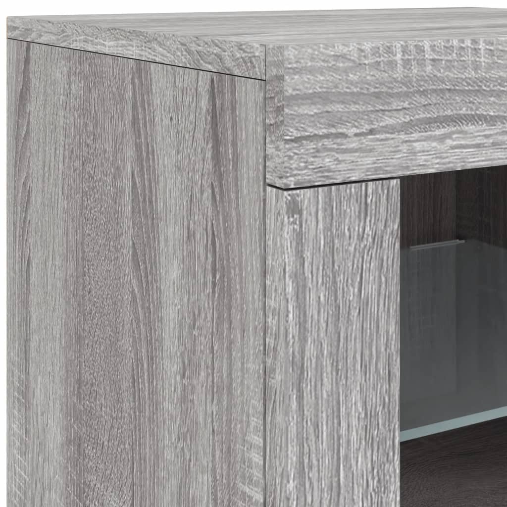 skænk med LED-lys 202x37x67 cm grå sonoma-eg