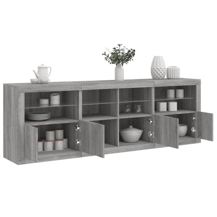 skænk med LED-lys 202x37x67 cm grå sonoma-eg