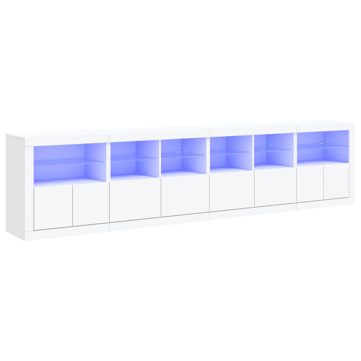 skænk med LED-lys 283x37x67 cm hvid