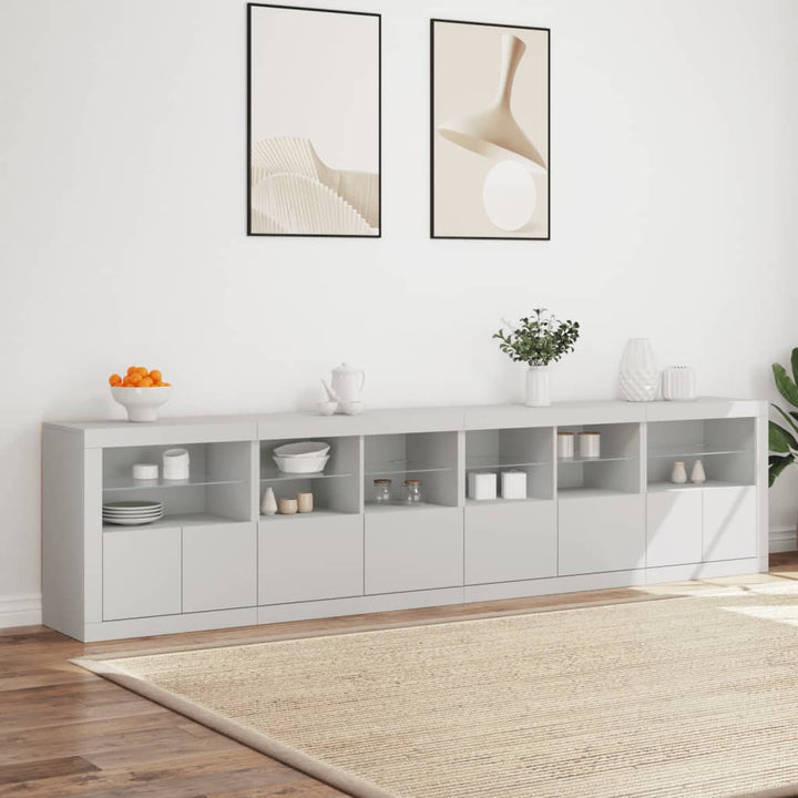 skænk med LED-lys 283x37x67 cm hvid