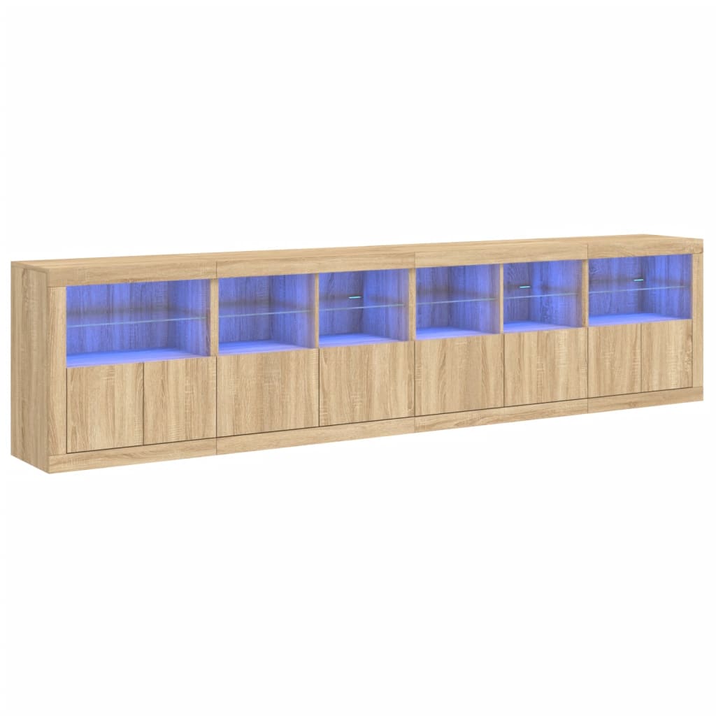 skænk med LED-lys 283x37x67 cm sonoma-eg