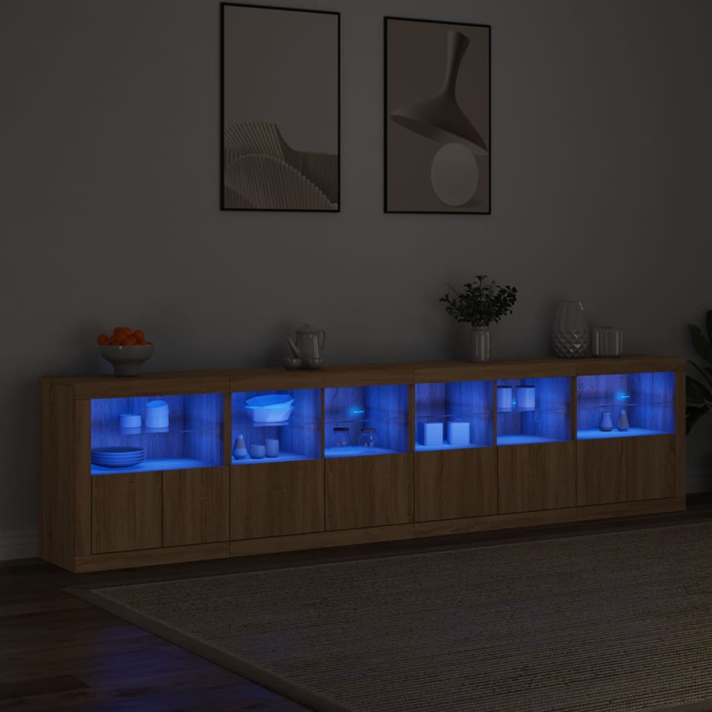 skænk med LED-lys 283x37x67 cm sonoma-eg