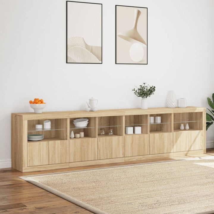 skænk med LED-lys 283x37x67 cm sonoma-eg
