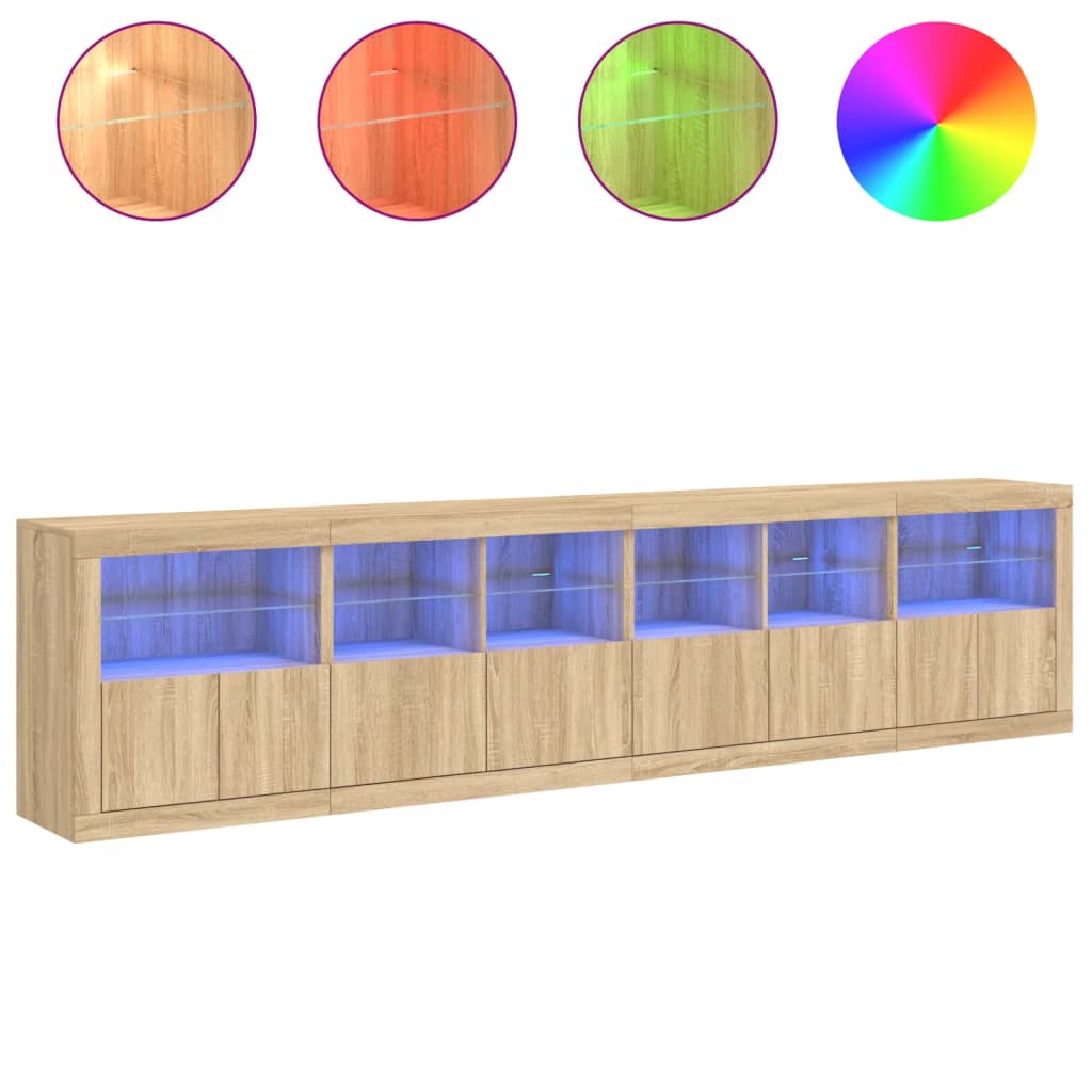 skænk med LED-lys 283x37x67 cm sonoma-eg