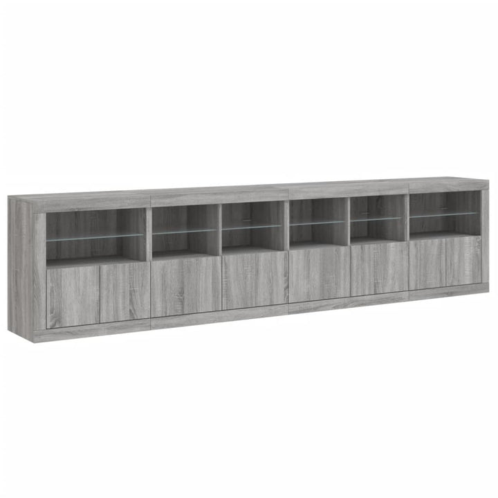 skænk med LED-lys 283x37x67 cm grå sonoma-eg
