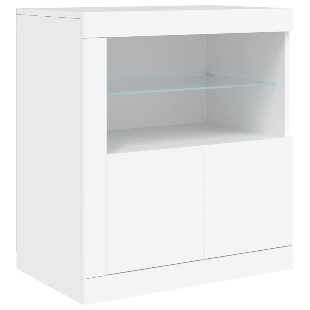 skænk med LED-lys 283x37x67 cm hvid
