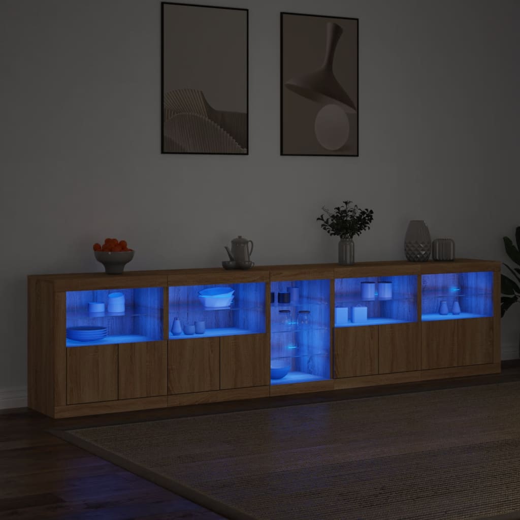 skænk med LED-lys 283x37x67 cm sonoma-eg