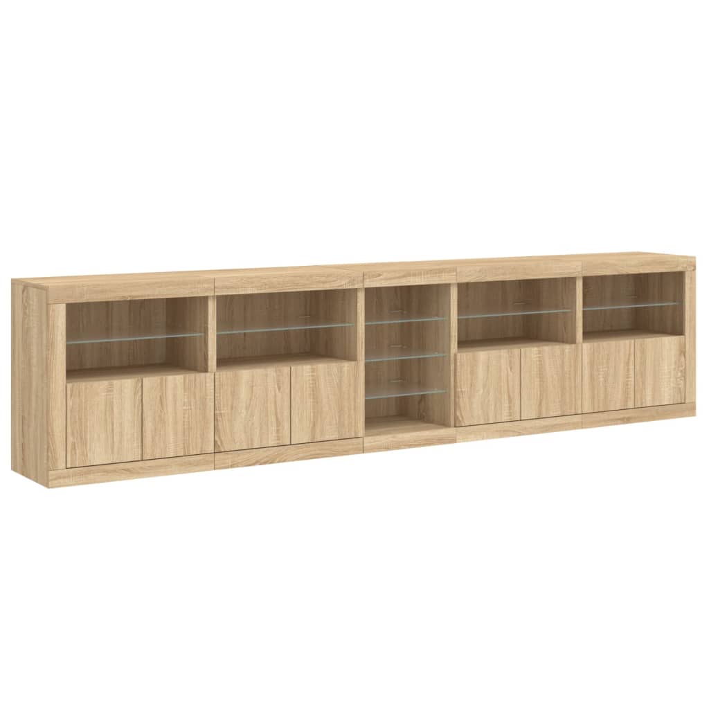 skænk med LED-lys 283x37x67 cm sonoma-eg
