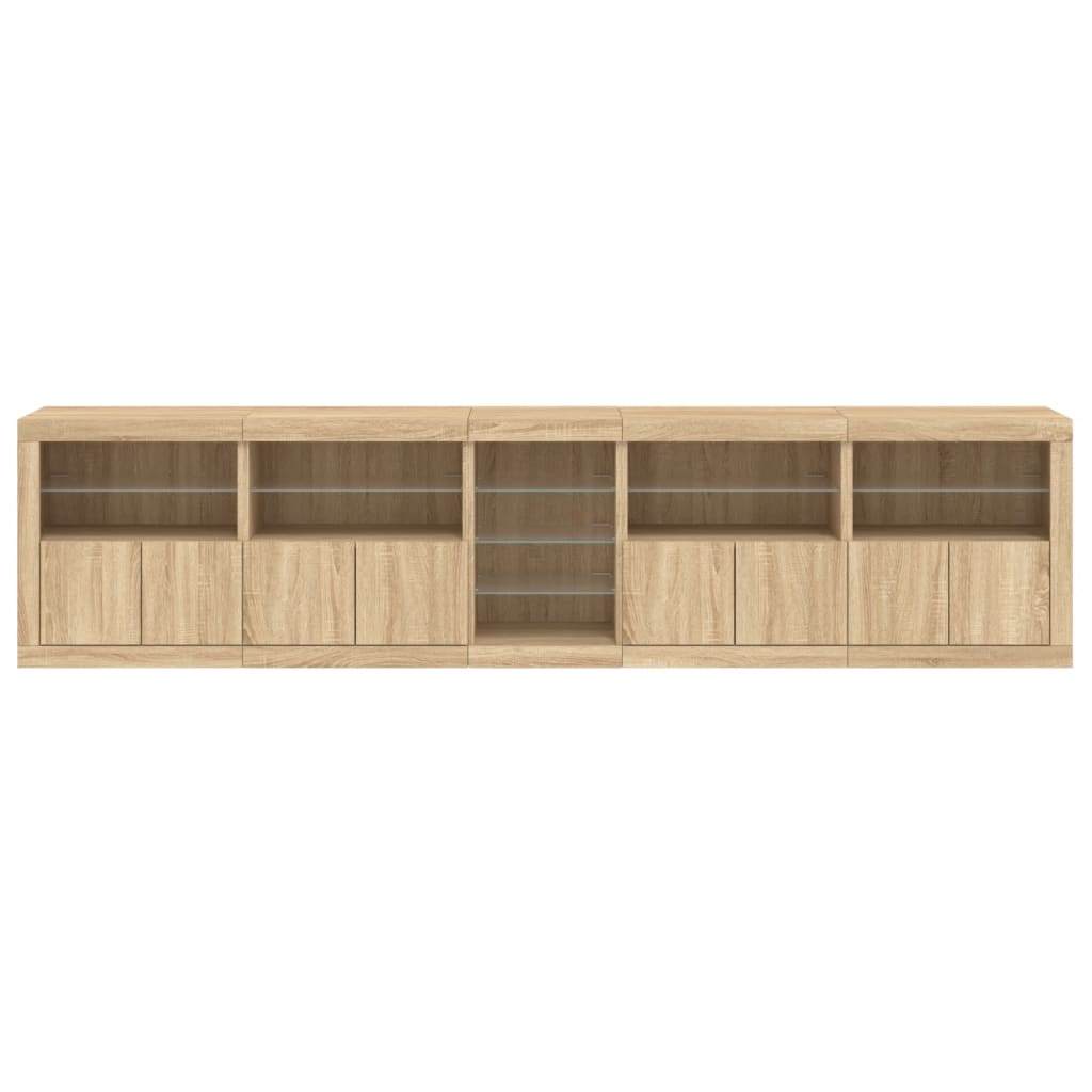 skænk med LED-lys 283x37x67 cm sonoma-eg