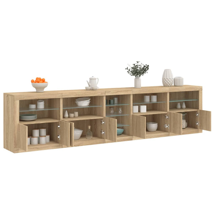 skænk med LED-lys 283x37x67 cm sonoma-eg