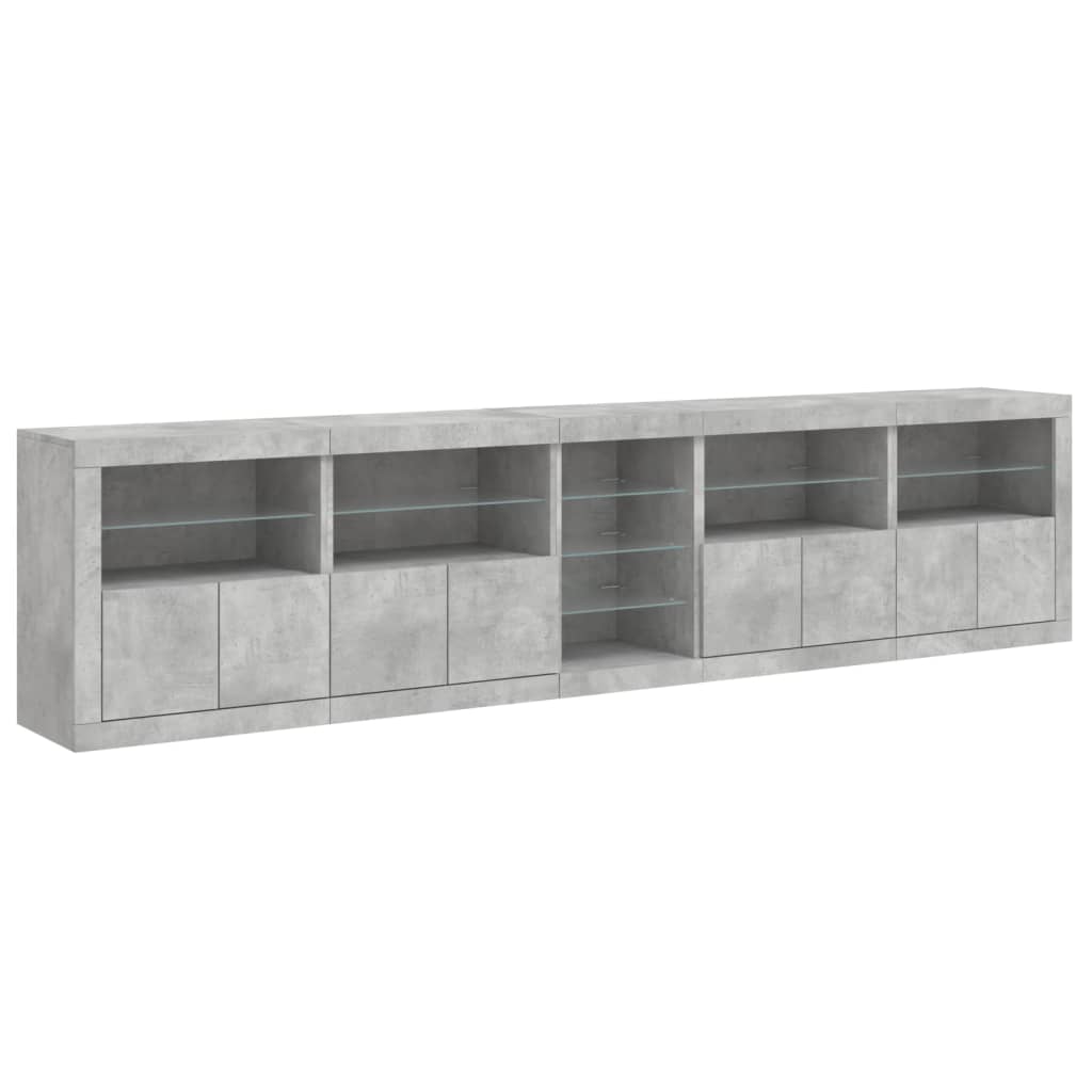 skænk med LED-lys 283x37x67 cm betongrå