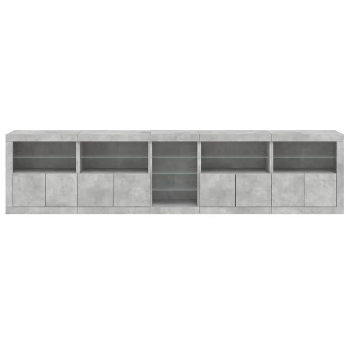 skænk med LED-lys 283x37x67 cm betongrå