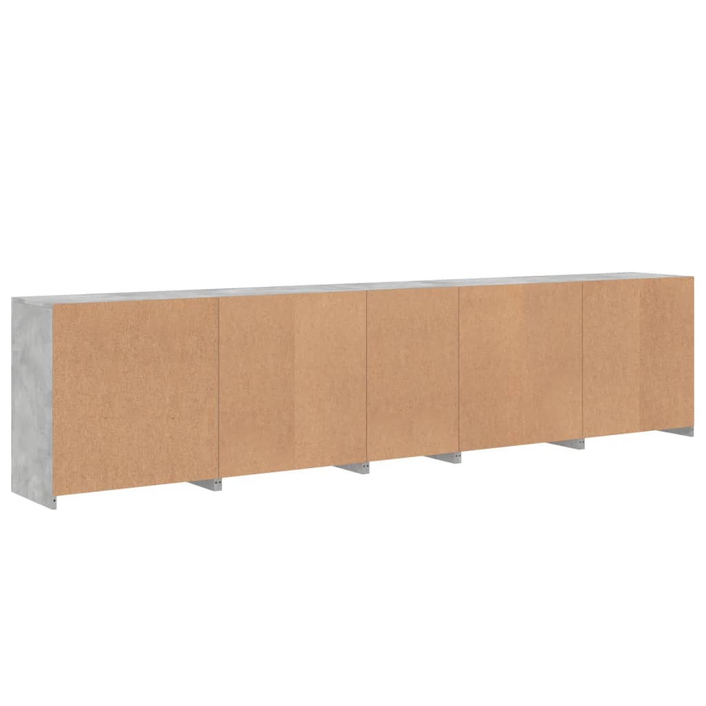 skænk med LED-lys 283x37x67 cm betongrå