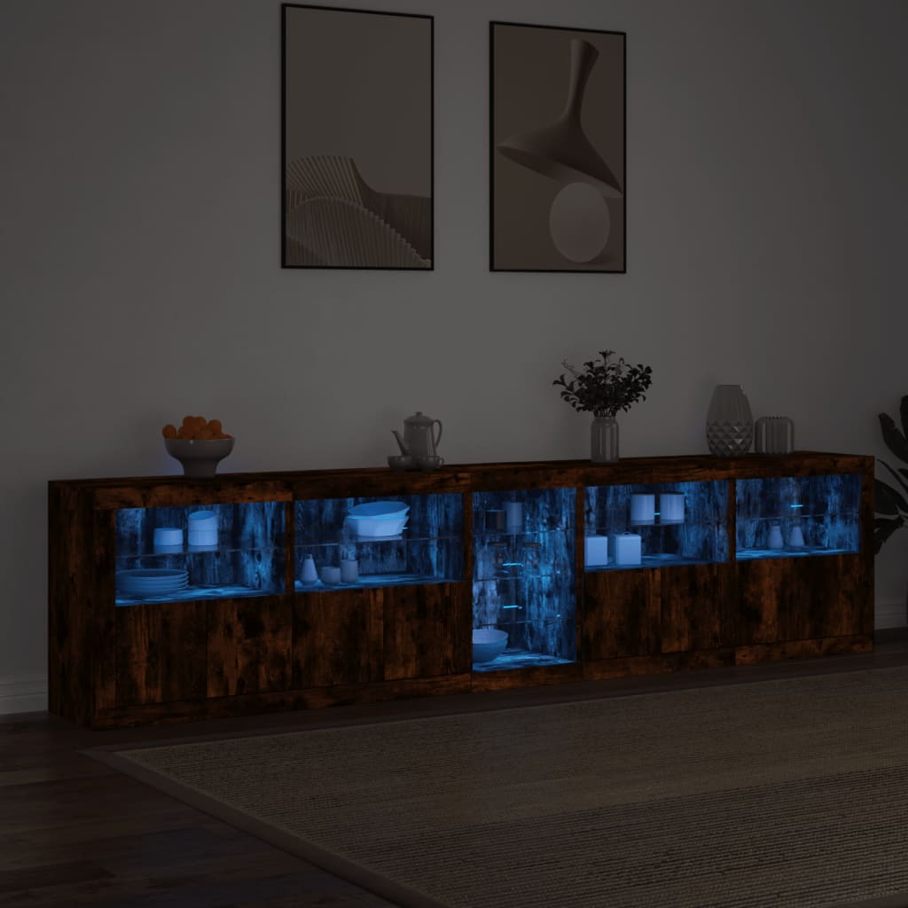 skænk med LED-lys 283x37x67 cm røget egetræsfarve