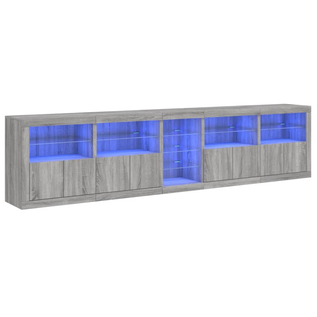 skænk med LED-lys 283x37x67 cm grå sonoma-eg