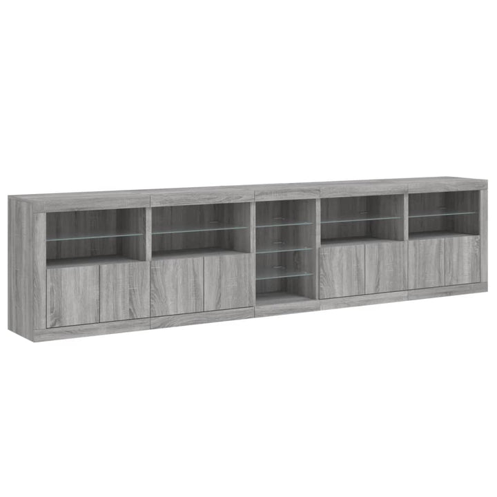 skænk med LED-lys 283x37x67 cm grå sonoma-eg
