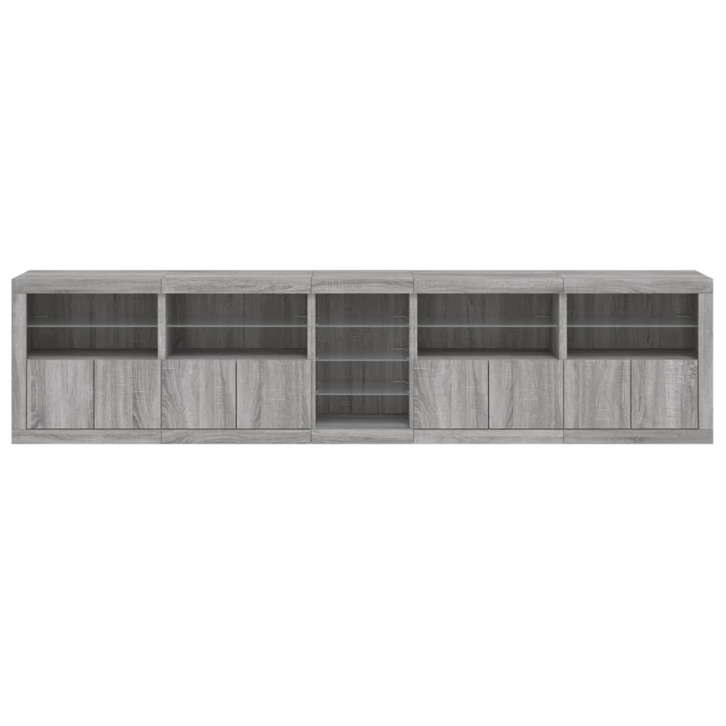 skænk med LED-lys 283x37x67 cm grå sonoma-eg