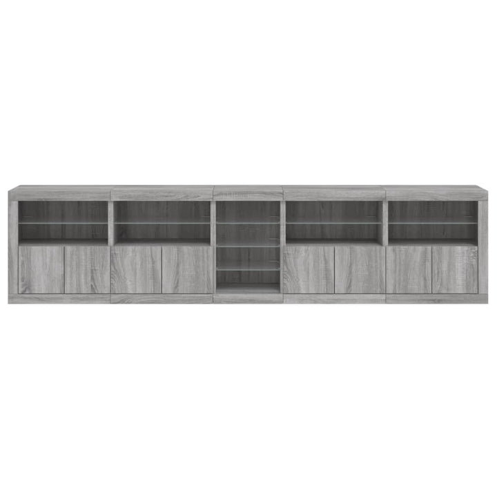 skænk med LED-lys 283x37x67 cm grå sonoma-eg