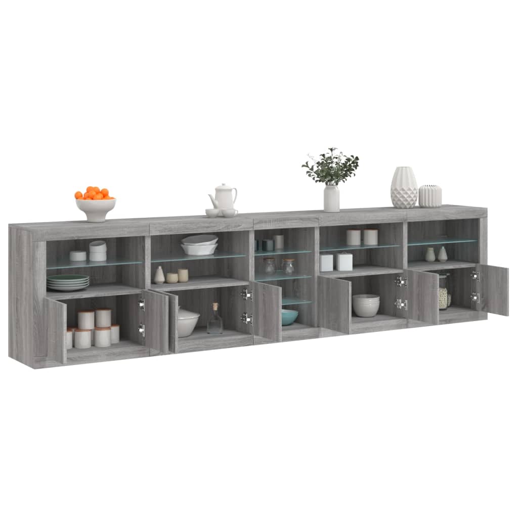 skænk med LED-lys 283x37x67 cm grå sonoma-eg