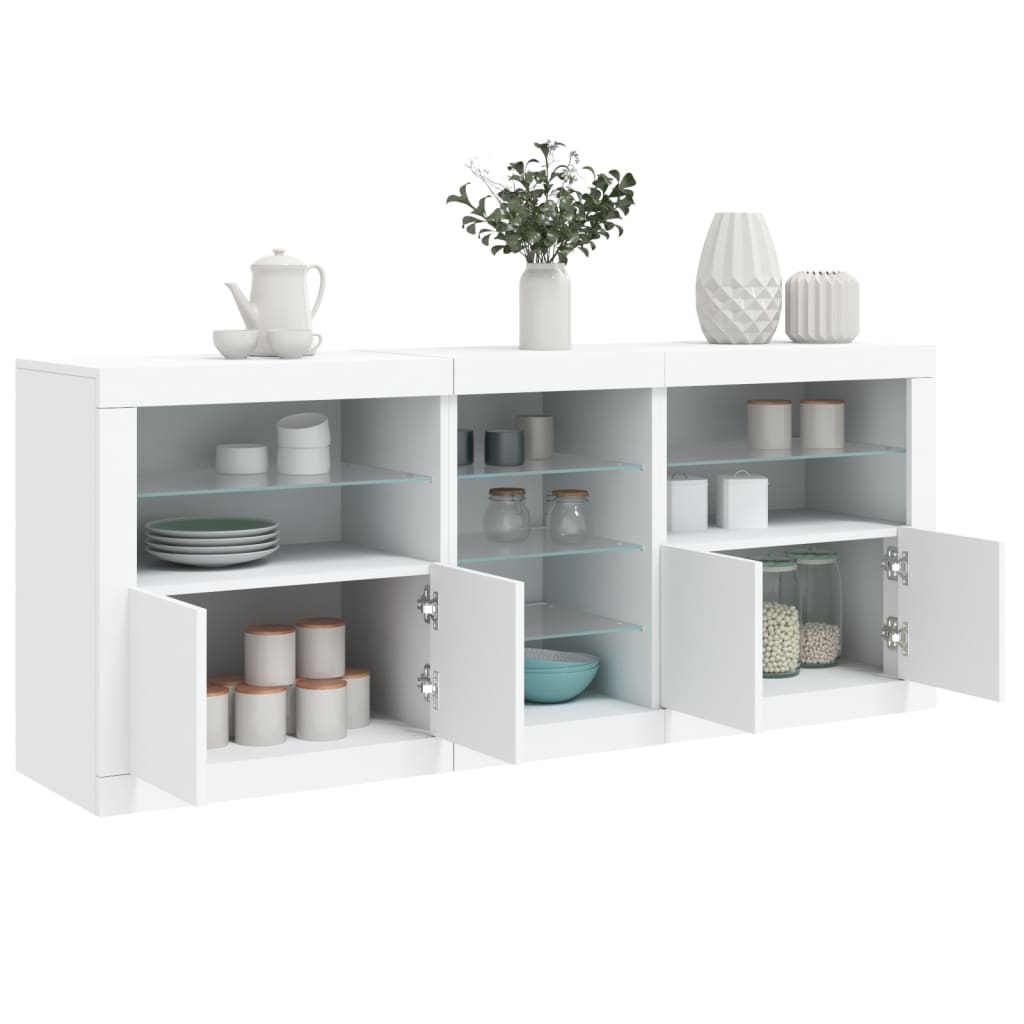 skænk med LED-lys 162x37x67 cm hvid